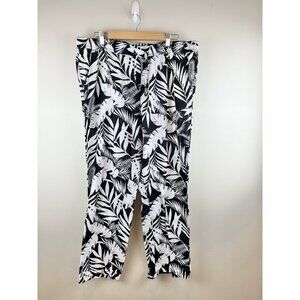 Serra Linen Blend Pants Women’s Sz XL Tropical Print Black‎ White Pull On Crop